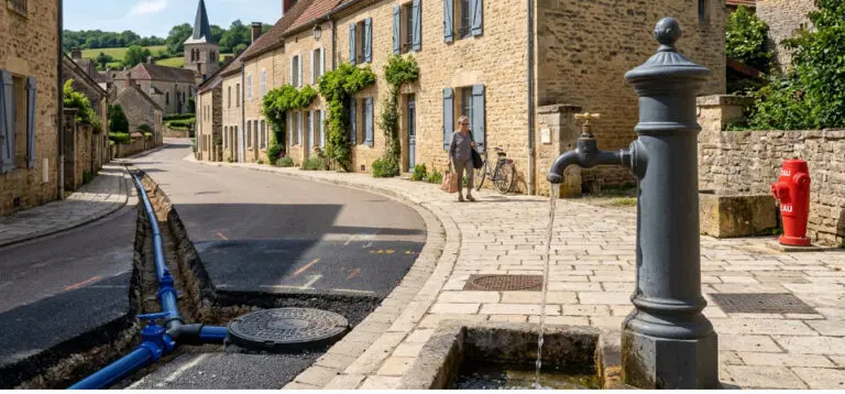 Illustration du réseau d'eau et de filtration d'un village